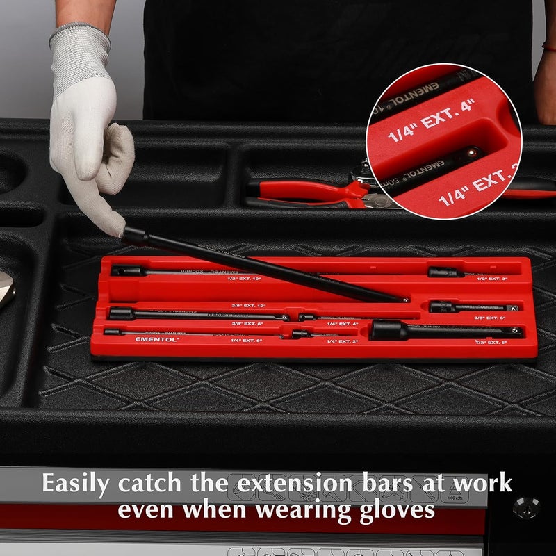 EMENTOL 9PCS Magnetic Extension Bar Holder, Red, 1/4", 3/8" and 1/2" Drive, Magnetic Ext. bars Organizer - Image 4